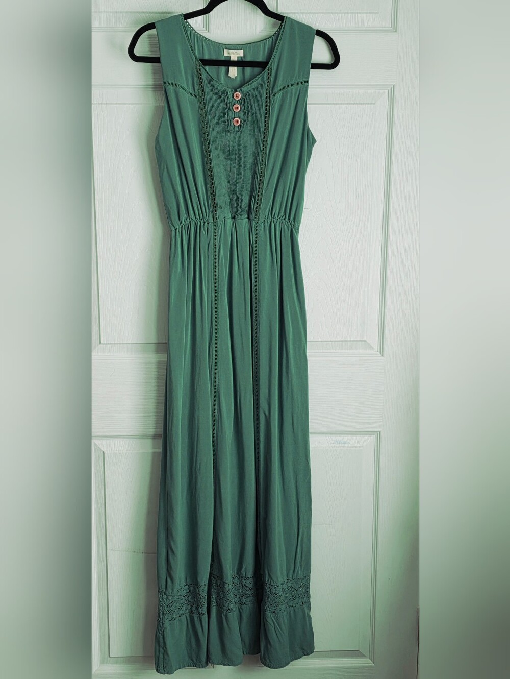 Matilda Jane Green Down In The Valley Boho Smocked Maxi Dress Small